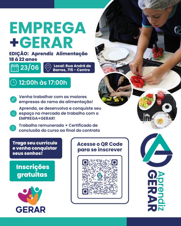 Mutirão Emprega + GERAR oferece 60 vagas para aprendizes no setor de alimentação