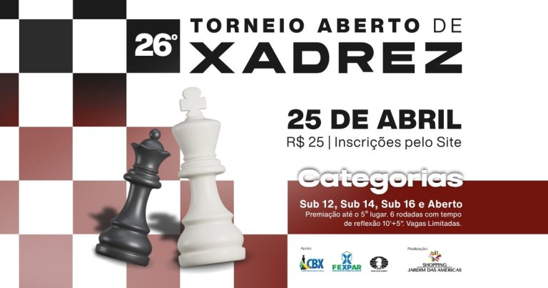 Shopping Jardim das Américas recebe em abril o 26º Torneio de Xadrez