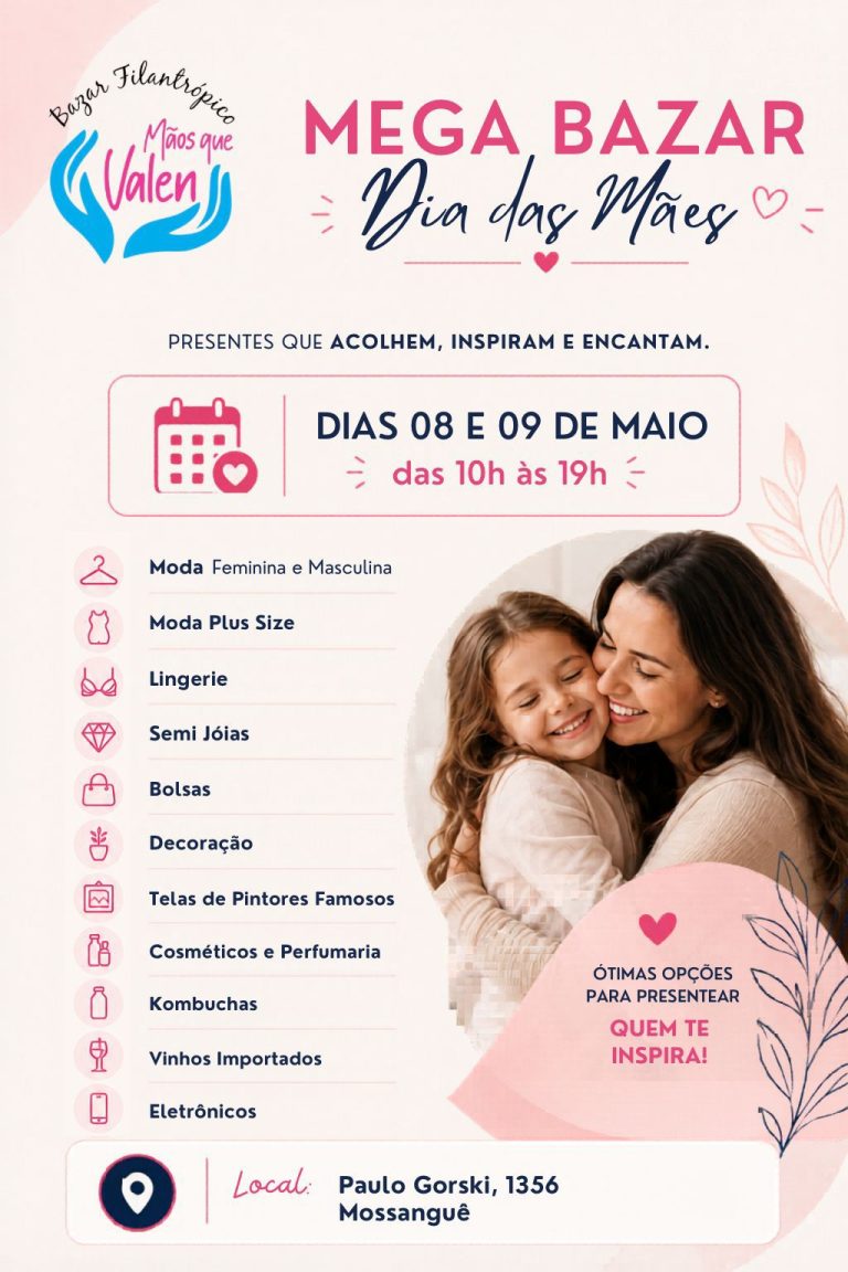 Mega bazar beneficente une moda, gastronomia e solidariedade em Curitiba no Dia das Mães