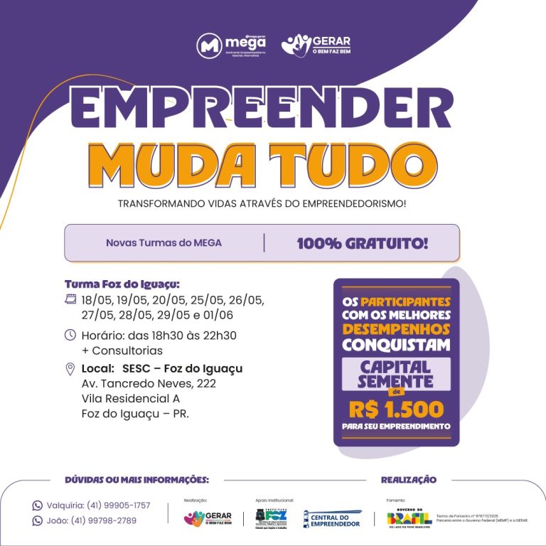 Curso gratuito de empreendedorismo abre vagas em Foz do Iguaçu com incentivo financeiro aos participantes 